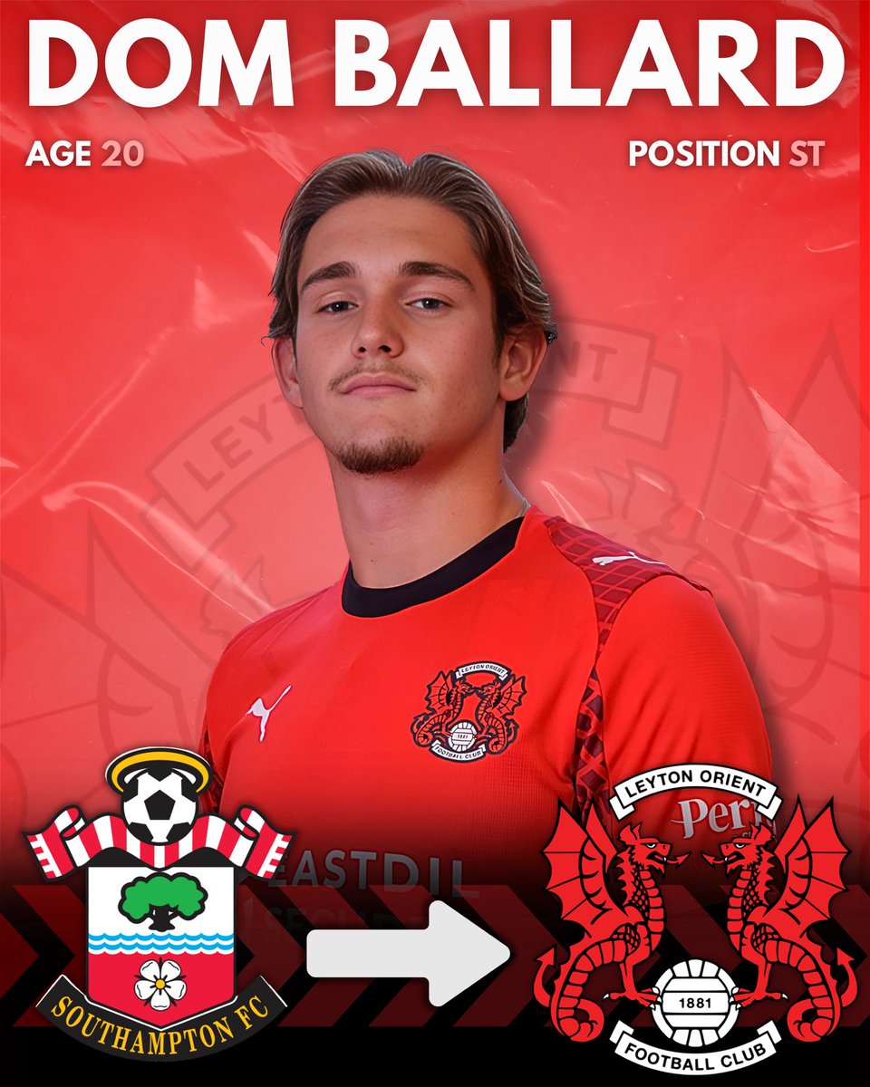 ✍️ Leyton Orient sign Dom Ballard! 🔴⚫️

⚡️ 20 year old striker with a big future ahead 
⚓️ Product of the Southampton academy
🦁 England youth international - 9 goals in 20 apps
🎯 Known for his pace, movement &amp; eye for goal

Welcome to E10, Dom! 👊 #LOFC #SaintsFC