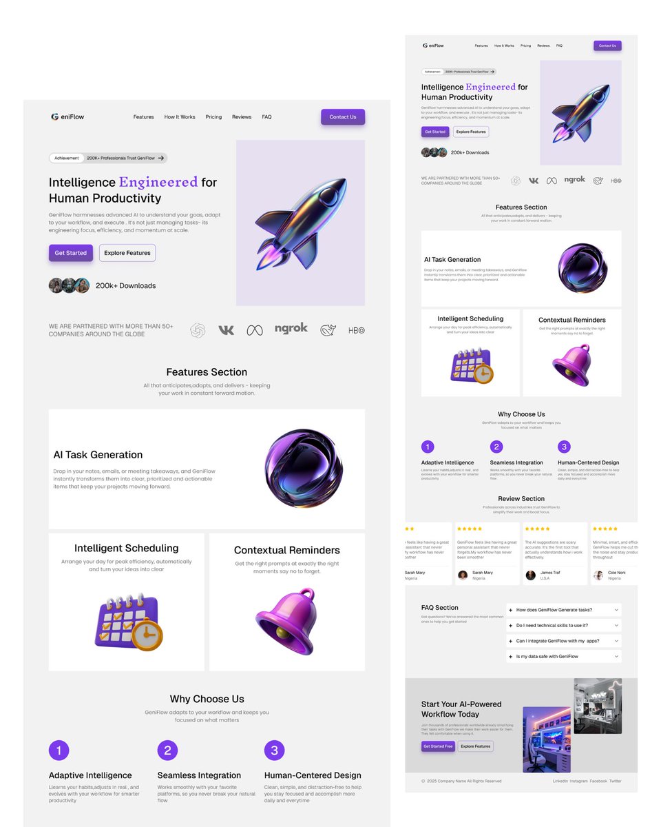 design_with_ayo's tweet image. 🚀 Just finished designing a landing page concept for GeniFlow – an AI-powered productivity tool that turns everyday inputs into clear, actionable workflows.
#UIDesign #UIUX #uidesigner