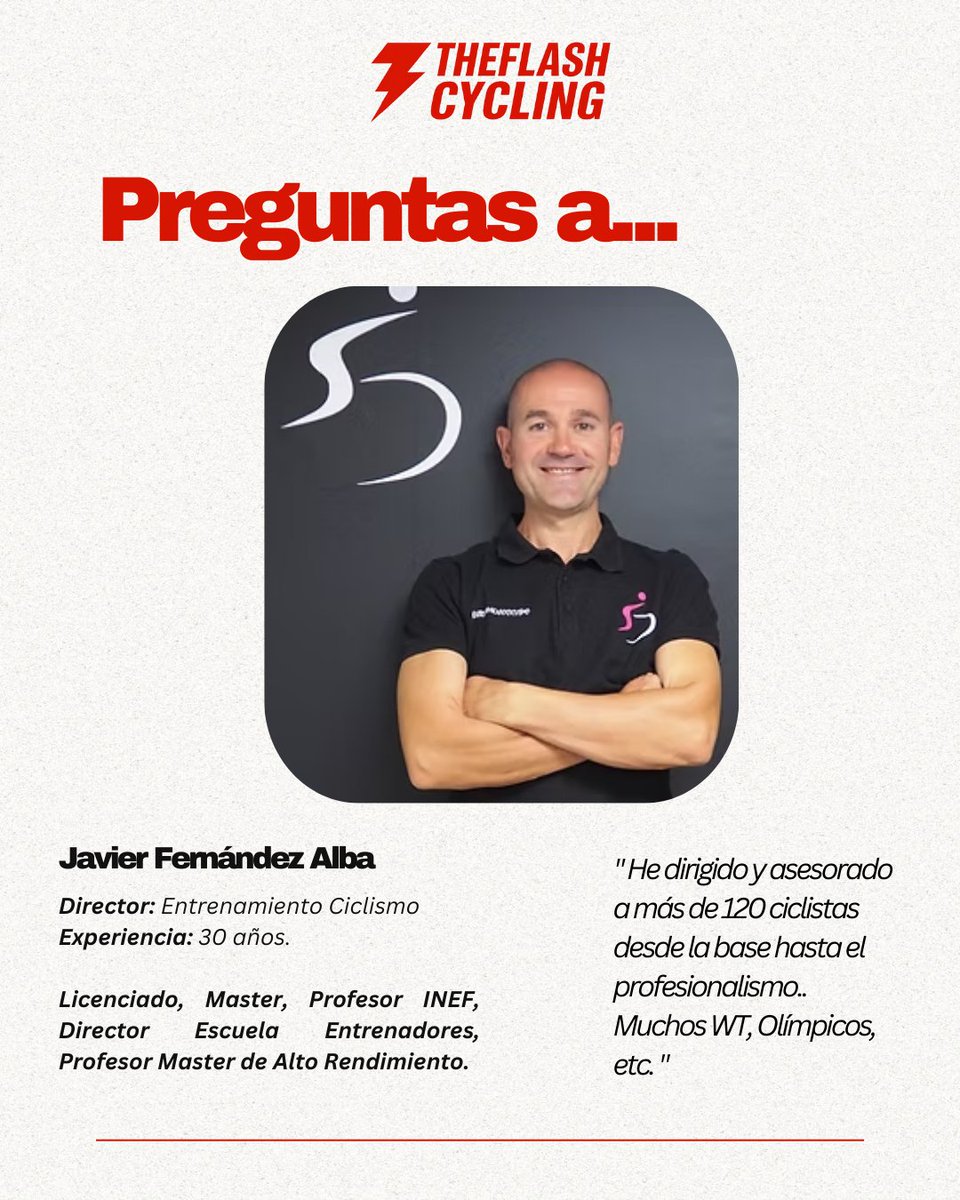 TheFlashCycling's tweet image. 🔴 PREGUNTAMOS A… Javier Fernández Alba 🔴
+30 años de experiencia como entrenador 🚴‍♂️
Director de Entrenamiento Ciclismo
+120 corredores dirigidos: World Tour y olímpicos.

En 8 preguntas nos revela su visión, su método y alguna curiosidad.
👉 ¿Qué hace grande a un entrenador?