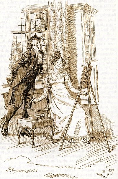 Pues si, ellas también pintaban.
#Ellastambiénpintaban
Ilustración de Hugh Thomson (1860-1920) para "Emma" de Jane Austen.
