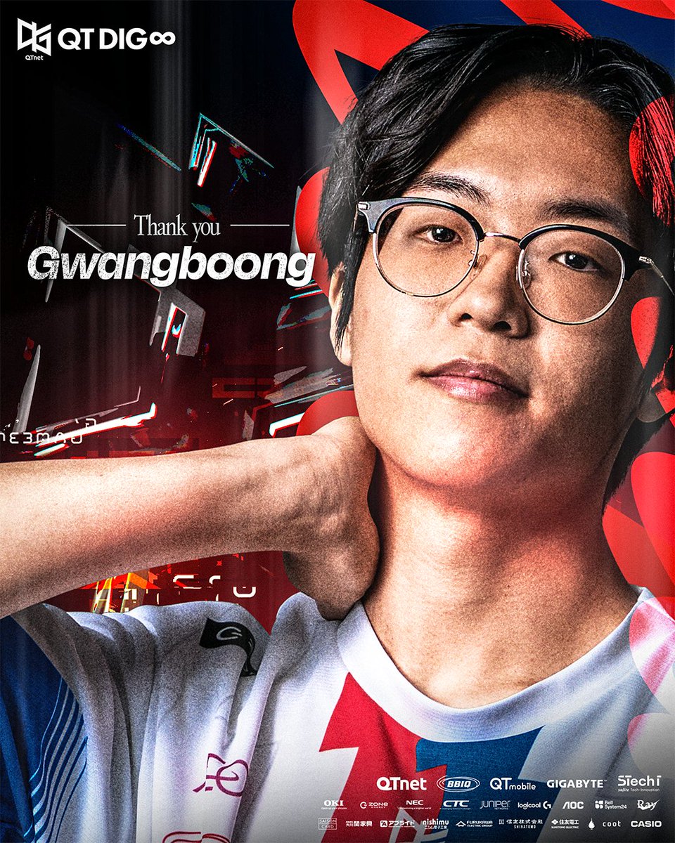 QT DIG∞ (@qt_dig) on Twitter photo 【Valorant Div. Announcement】
Gwangboong ( <a href="/Gwangboong_ow/">GwangBoongeeee</a> )が契約満了によりチームを脱退する運びとなりました。
QT DIG∞のデュエリストとしてみんなの先頭に立ち、チームを引っ張ってくれました。
QT DIG∞への貢献に心から感謝するとともに、今後の更なるご活躍をお祈りいたします。
#QTWIN 【Valorant Div. Announcement】
Gwangboong ( <a href="/Gwangboong_ow/">GwangBoongeeee</a> )が契約満了によりチームを脱退する運びとなりました。
QT DIG∞のデュエリストとしてみんなの先頭に立ち、チームを引っ張ってくれました。
QT DIG∞への貢献に心から感謝するとともに、今後の更なるご活躍をお祈りいたします。
#QTWIN