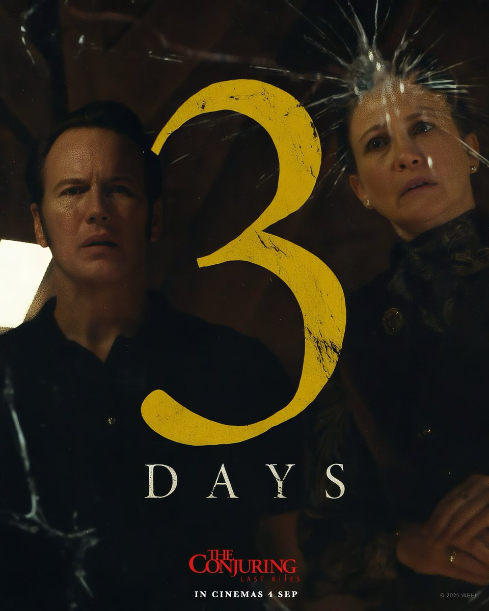 Just three more days until the Warrens take us on one last bone-chilling ride. 😱 #TheConjuring: Last Rites haunts cinemas starting September 4—are you ready for the final scare? 🎬👻