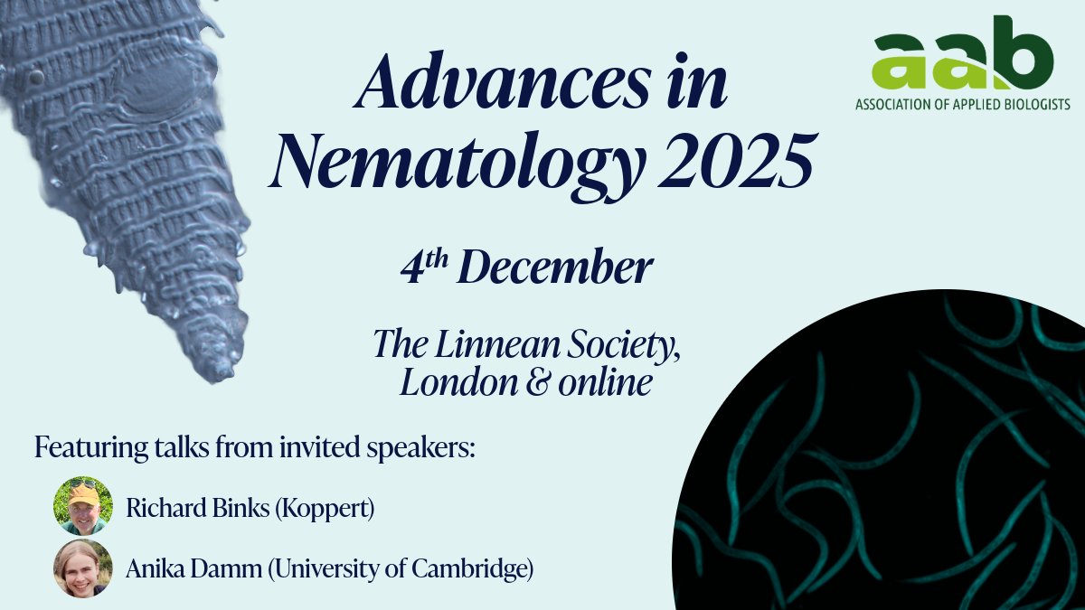 AABiologists's tweet image. Registration is now open for Advances in Nematology 2025!

🗓️ 4th December
📍 The Linnean Society London &amp;amp; Online

Don't miss out, in-person spaces are highly limited!

Register today 🔗 buff.ly/HOgf6af

#nematodes #plantscience #cropprotection