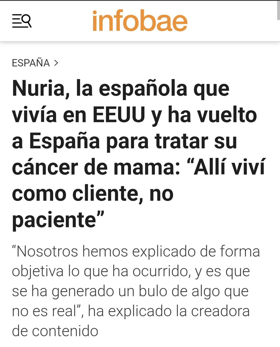 Lo público salva vidas.
Nury Calvo (influencer) y su marido se fueron a EEUU por no pagar impuestos.
Le diagnóstican un cáncer y vuelven inmediatamente a España para ser atendida por la sanidad española, esa que no querían pagar y que pagamos tod@s.
¿Qué les dirías educadamente?