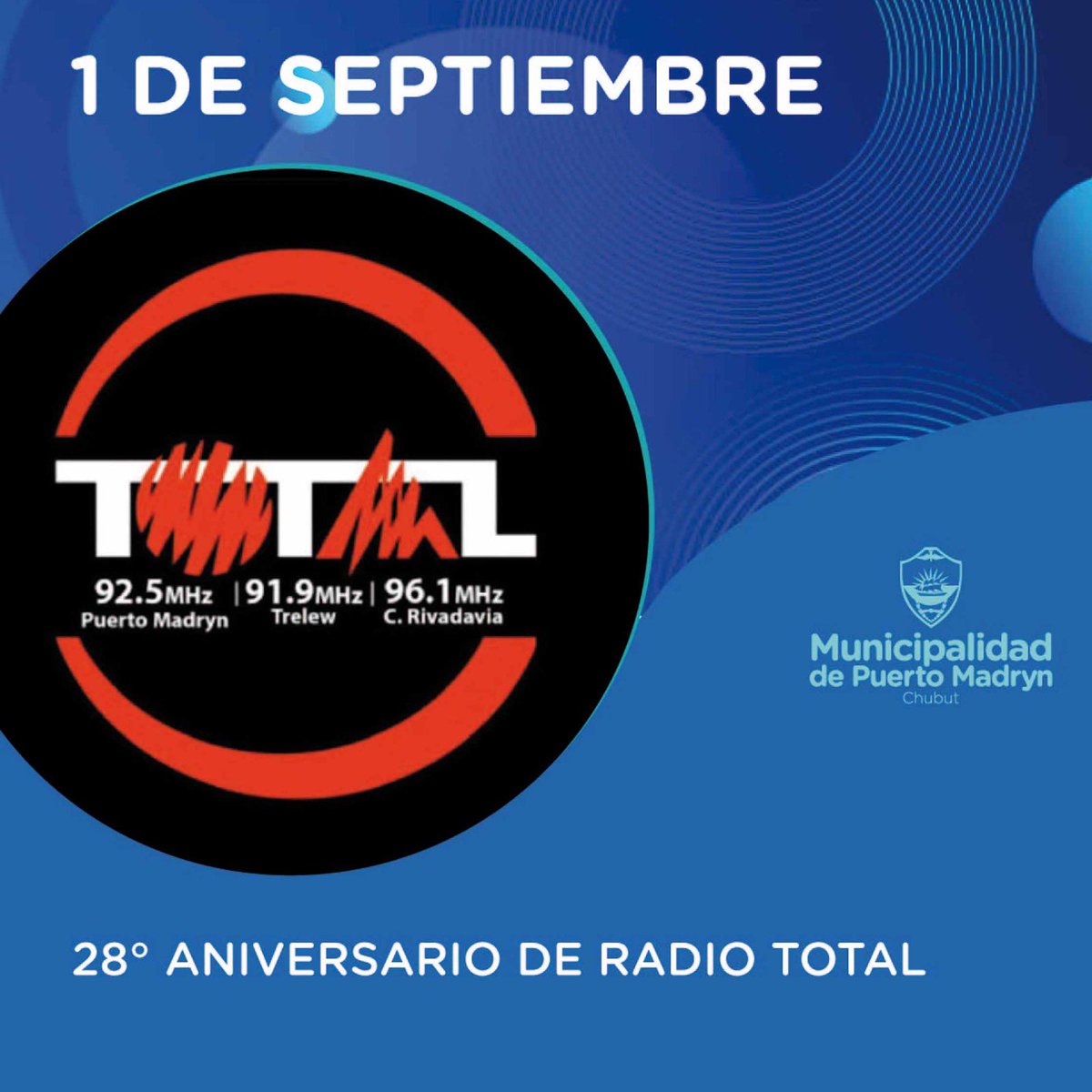 Saludamos a cada uno de los integrantes de <a href="/CadenaTotalChub/">Cadena Total Chubut</a>, que hoy está cumpliendo 28 años de historia informando a nuestra comunidad.