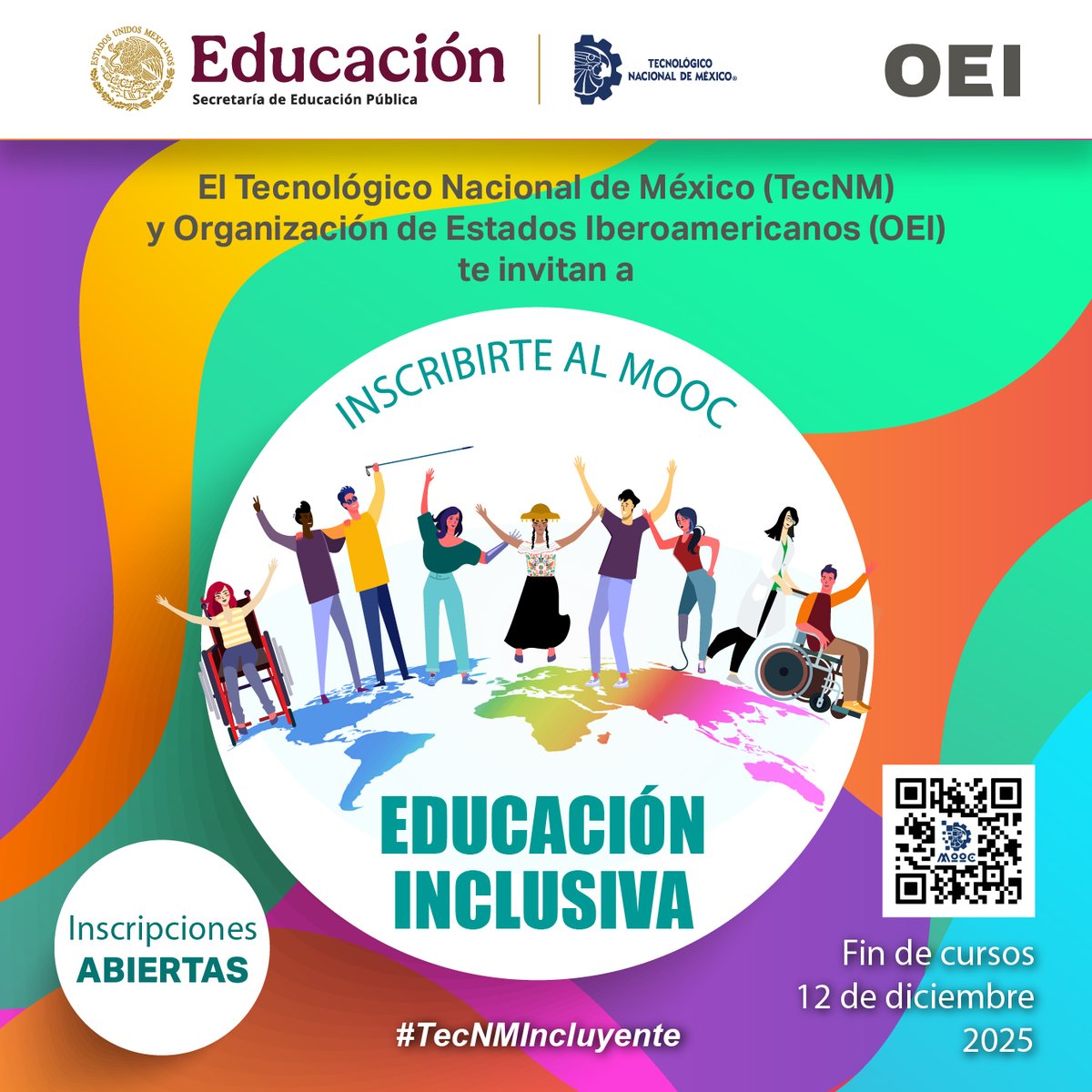 #TecNMIncluyente
#DocentesTecNM, el cambio comienza en tus aulas.

Forma parte del MOOC "Educación Inclusiva", iniciativa donde el #TecNM y la #OEI impulsan la inclusión en la educación.

El curso finaliza el 12 de diciembre de 2025.

Inscripción 👉 mooc.tecnm.mx/portal/