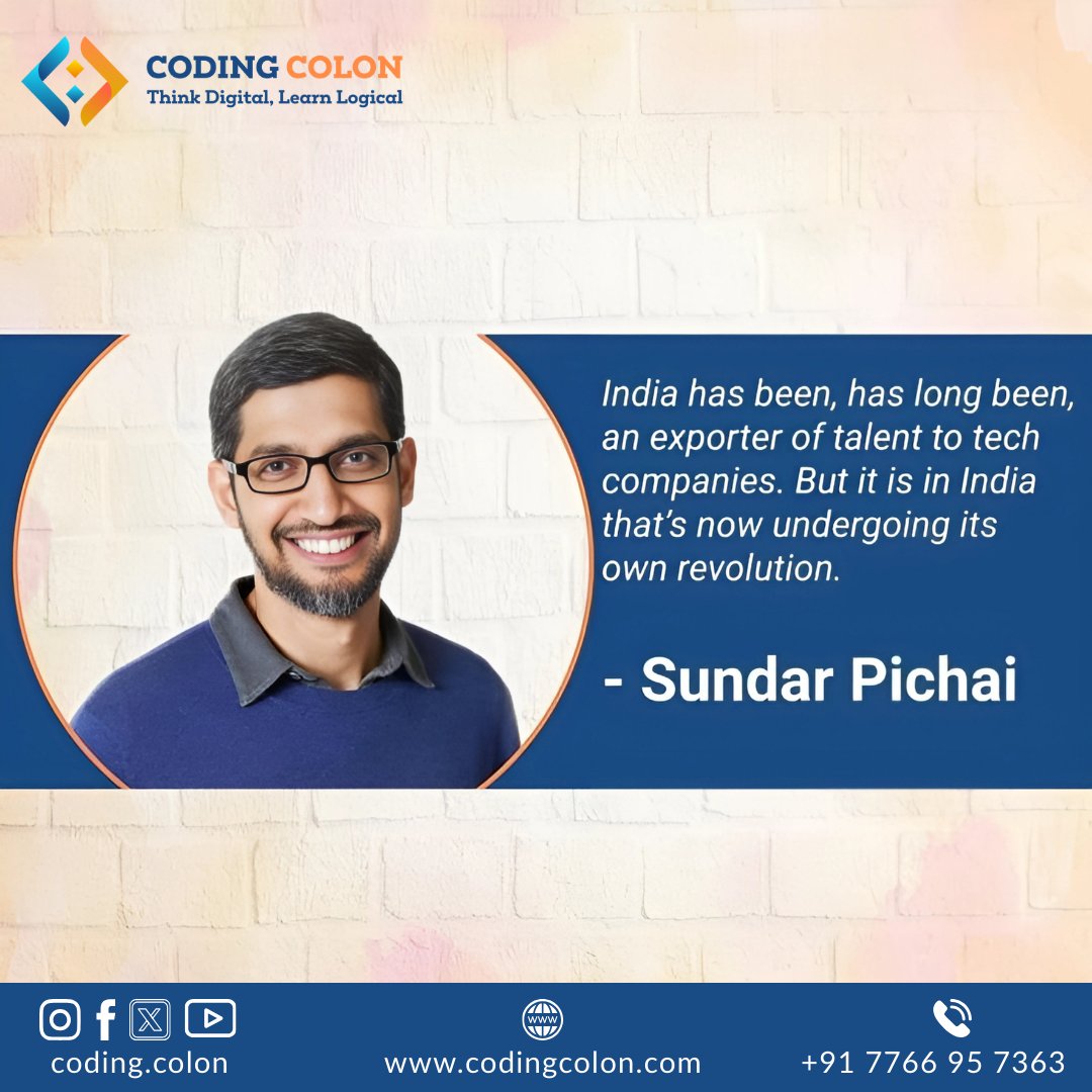 coding_colon's tweet image. 🌍✨ "India is not just powering global tech—it's building its own digital revolution." 💡
A reminder from Sundar Pichai that innovation begins at home and talent knows no boundaries. 🚀
#CodingColon #Inspiration #SundarPichai #TechRevolution #DigitalIndia #CodingLife