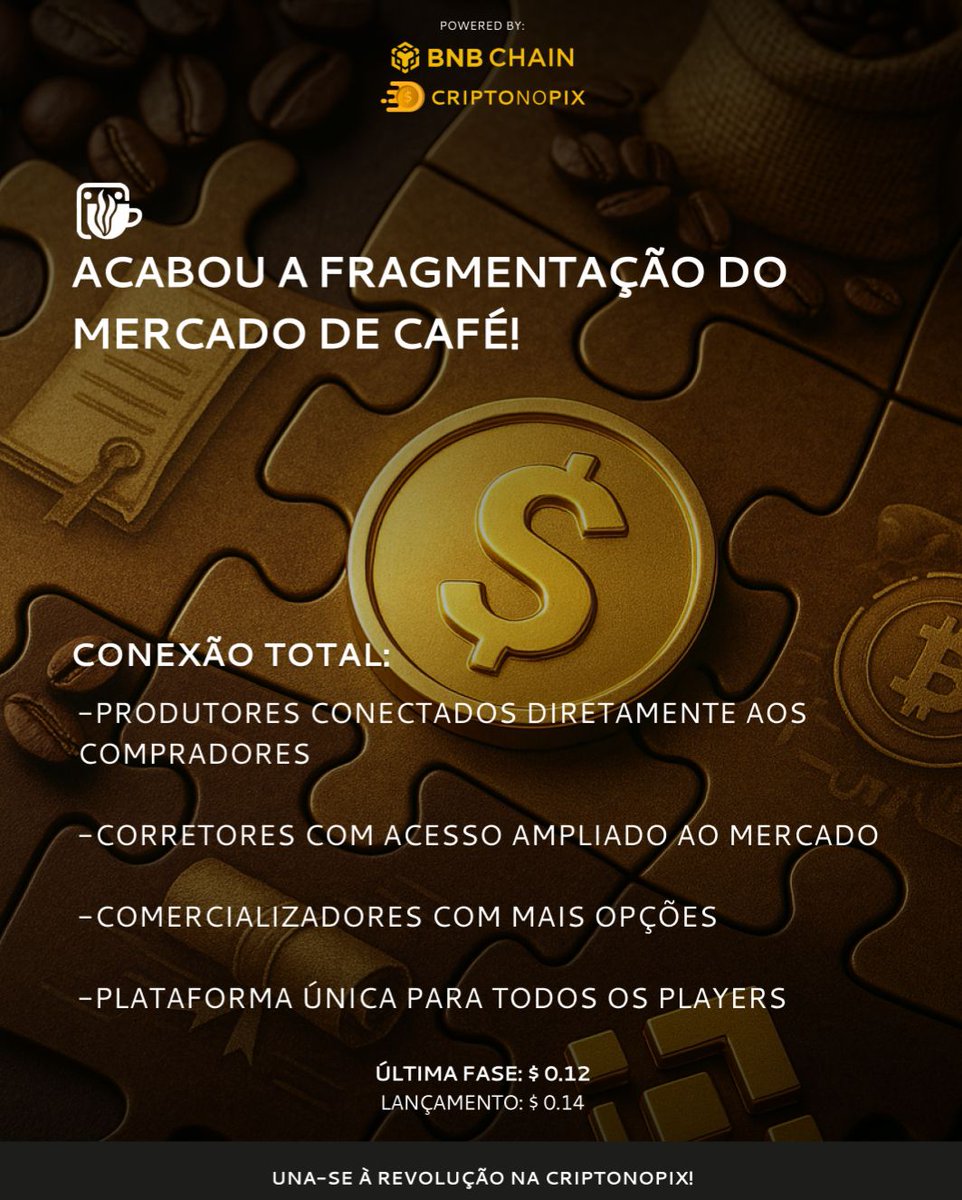 CoffeeTokenRWA's tweet photo. 🔗 CONEXÃO TOTAL: 
🪴 Produtores conectados diretamente aos compradores 
🛒 Corretores com acesso ampliado ao mercado 
🛍 Comercializadores com mais opções 

☕ $COFFEE Token: unindo toda a cadeia produtiva 
🌐 Mercado global em uma única plataforma 

🚀 ÚLTIMA FASE: $ 0.12 https://t.co/IKUHznVw19