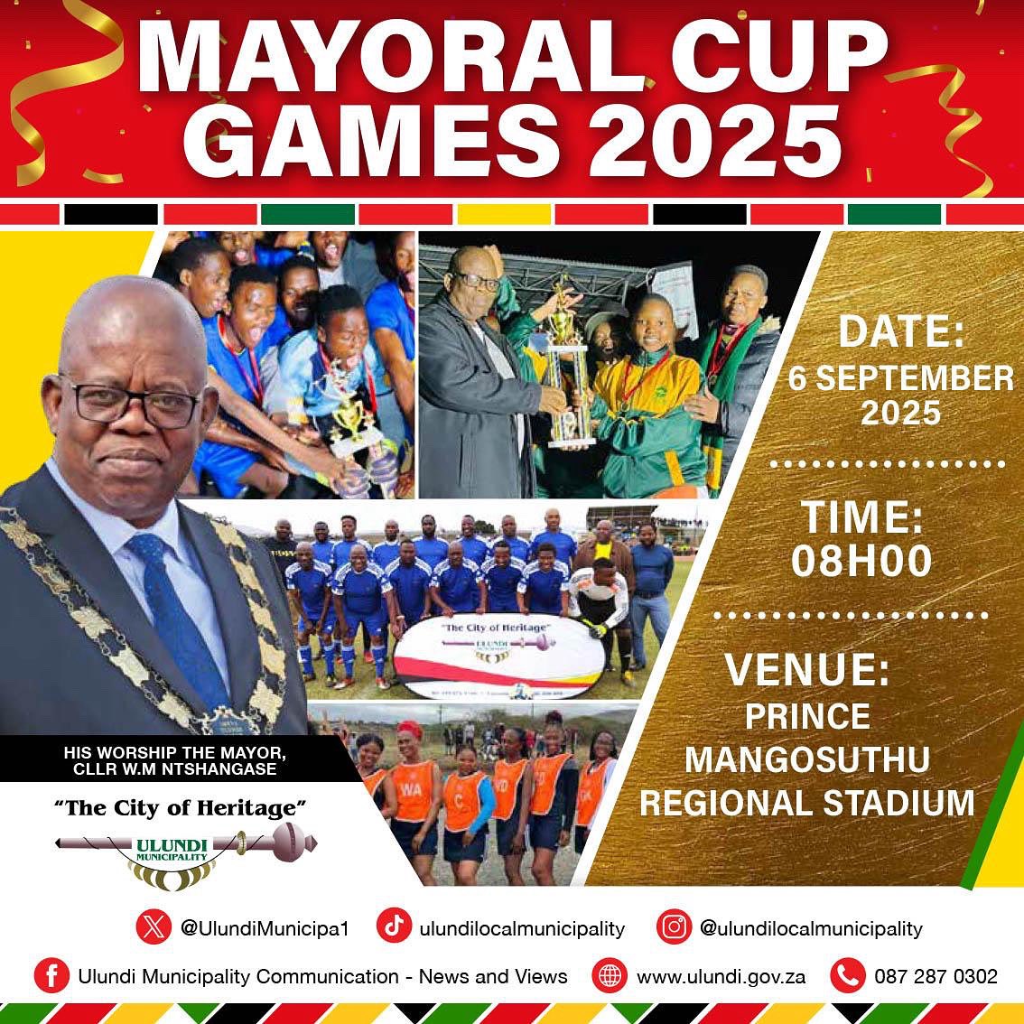 WOZOBONA WOZOBUKA : IZODLAAAAAAAALA I TV!!!! 

UMASIPALA WASONDI UKWETHULELA IMIDLALO YE MAYORAL CUP KA 2025 ONDINI MHLAKA 6 SEPTEMBER 2025. 

Niyamenywa bonke Mphakathi ukuba niphume nizothokozela lemidlalo emkhulukazi kangaka nizobona nethalente elikhoba Ondini namaphethelo!