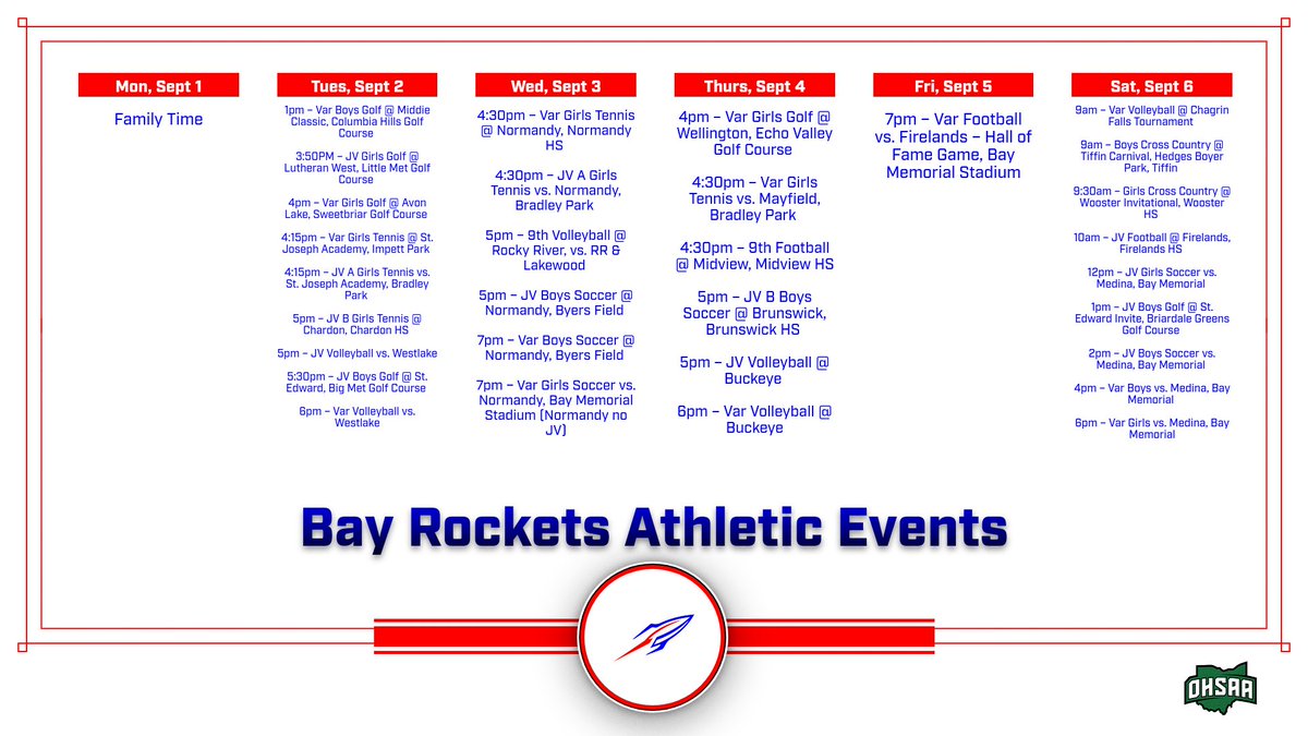 Bay Athletics (@bayathletics) on Twitter photo Events for Monday, September 1 - Saturday, September 6. Home games in the stadium and gym will be streamed at fan.hudl.com. Purchase home game tickets at events.hometownticketing.com/boxoffice/bayv… Events for Monday, September 1 - Saturday, September 6. Home games in the stadium and gym will be streamed at fan.hudl.com. Purchase home game tickets at events.hometownticketing.com/boxoffice/bayv…