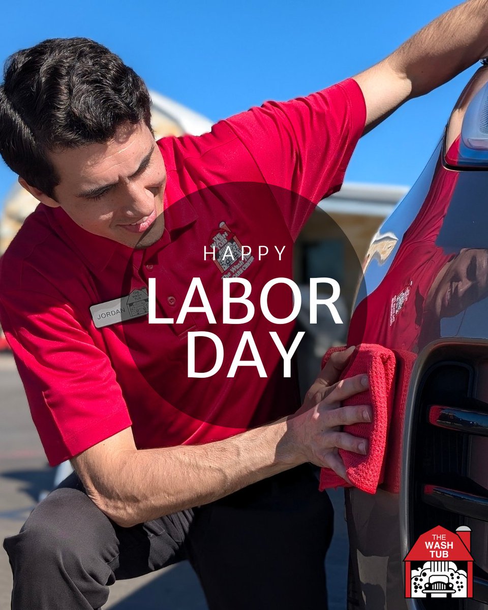 Happy Labor Day from all of us at The Wash Tub! 🇺🇸🚘 We’re open today, September 1, so stop by and let us do the work while you enjoy the holiday. ✨ 

#LaborDay #Open #CarWash #TheWashTub
