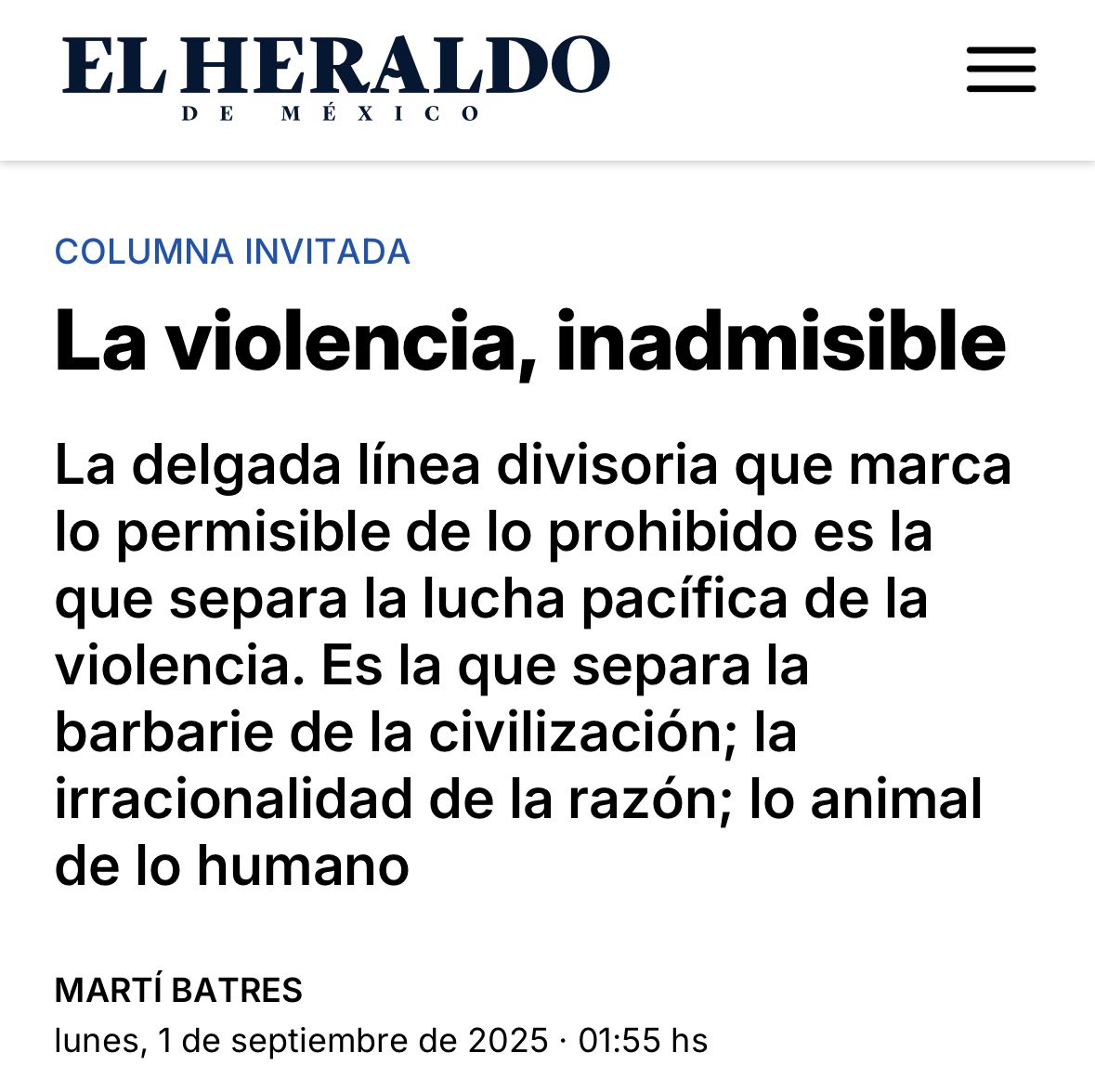 El parlamento es un espacio de apasionadas discusiones, de lucha parlamentaria con mantas y pancartas y hasta tomas de tribuna. Pero hay una línea que nunca debe cruzarse: la línea que separa la lucha pacífica de la violencia. La violencia jamás debe permitirse.