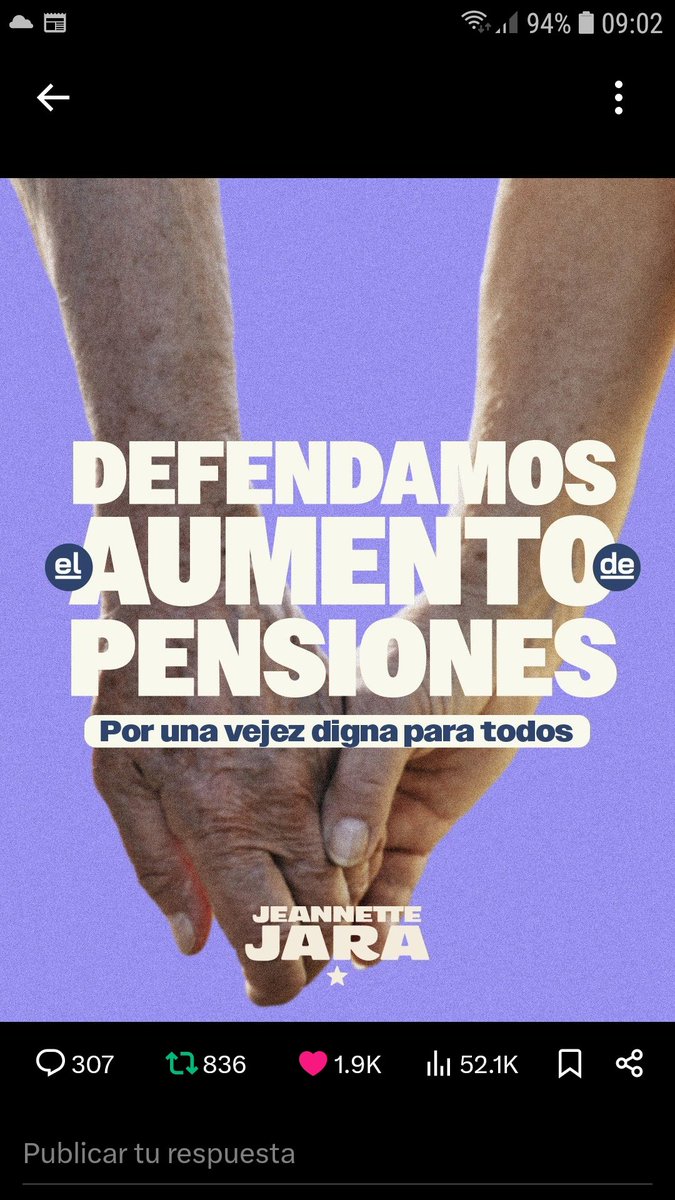 Corta. Mi mamá tiene 79, mi viejito 85. Yo lo quiero tranquilos y viviendo su vejez con dignidad. GRACIAS Presidenta <a href="/jeannette_jara/">Jeannette Jara Román</a> Yo defiendo la reforma de pensiones #votaJara