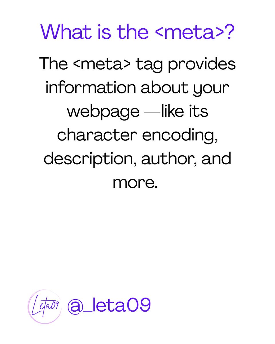 _leta09's tweet image. Unlock the power of HTML meta tag to boost your visibility online! Learn all about the HTML meta tag and how to optimize it for your website. #metatag #HTMLtips #HTMLmetatag  #WebDev #WebDevelopment   #Websites #Website #WebsiteOptimization #MetaData