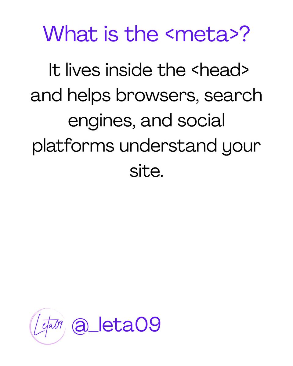 _leta09's tweet image. Unlock the power of HTML meta tag to boost your visibility online! Learn all about the HTML meta tag and how to optimize it for your website. #metatag #HTMLtips #HTMLmetatag  #WebDev #WebDevelopment   #Websites #Website #WebsiteOptimization #MetaData