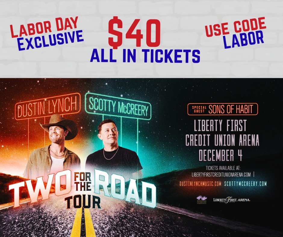 Cheers to the red, white, and blue—and YOU this Labor Day! 🎆 Last Day to celebrate with $40 all in tickets for Dustin Lynch and Scotty McCreery! 

Use code 'LABOR' to unlock this exclusive offer here: 🎟️tinyurl.com/LFCUALabor
