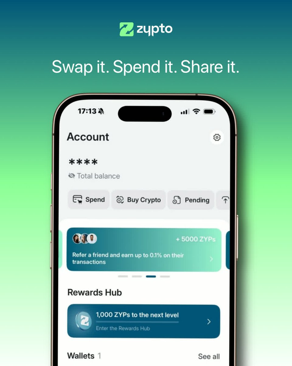 Swap it. Spend it. Share it.

All from one place, the Zypto App.

Real usage, with the tool you deserve.

🔗 zypto.com/crypto-app/dow…
#FreeYourMoney with Zypto