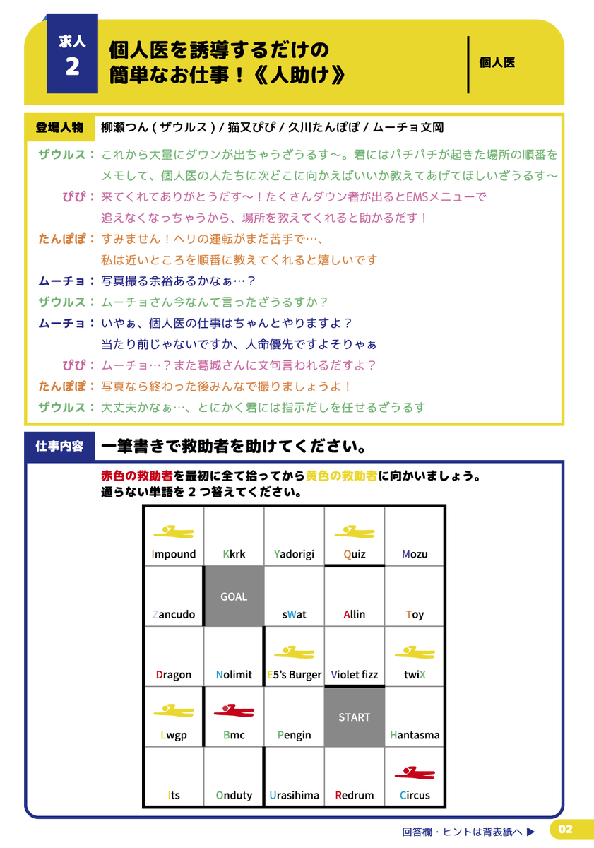 STGR_Festival's tweet photo. #ストグラフェス 謎解きについて①💡

謎解き用パンフレット
「Yellow Page」公開！
✎＿＿＿＿＿＿＿＿＿

求人① 裁判のお手伝い
求人② 個人医の誘導
求人�� 車両修理のお手伝い
求人④ 資材整理のお手伝い
求人⑤ ラジオ局で簡単な修理
求人⑥ サガルート関連・情報整理

謎制作：
弥勒セイジ(@miroku_voice)
Shiron(@Shirono_hiou)

#ストグラ