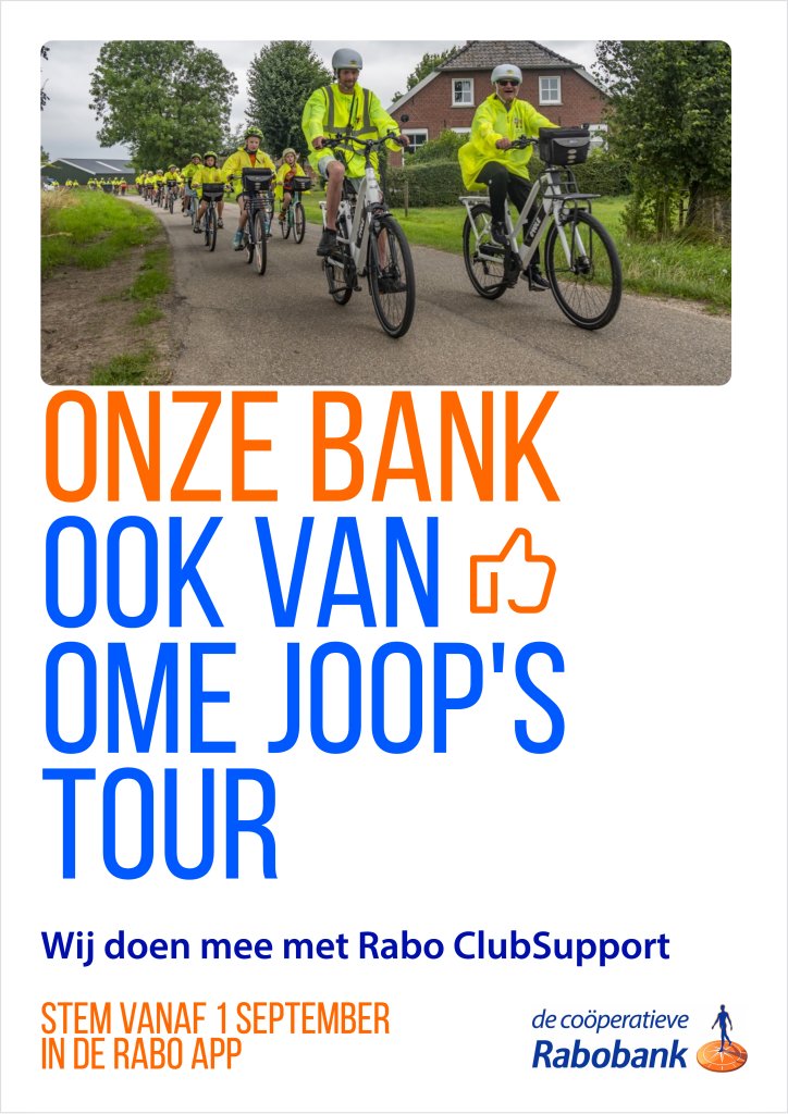 Vanaf maandag 1 tot en met zondag 23 september kunnen alle leden van de Rabobank weer hun stem uitbrengen voor een club, vereniging, stichting of goed doel in hun 'eigen' regio.

Ome Joop's Tour doet ook weer mee. lnkd.in/eT2Srq2d