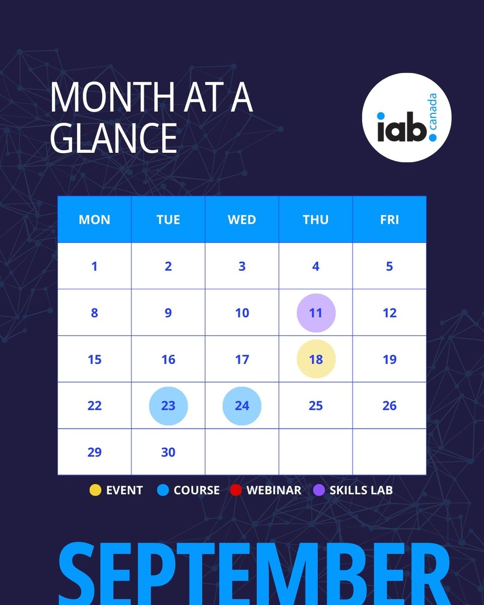 iabcanada's tweet image. September is shaping up to be a high-impact month at IAB Canada!

📆 Check out the full September lineup and register now: hubs.ly/Q03G79bx0

#IABCanada #SkillsLab #DataNight #DigitalMarketing #AdTech #ProfessionalDevelopment #September2025 #MarketingEvents