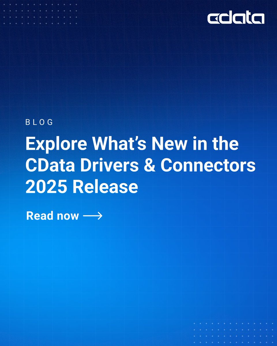 cdatasoftware's tweet image. 📢 This release introduces new drivers, expands platform and API support, and delivers significant usability, performance, and documentation improvements across our connectivity portfolio: bit.ly/4oyRlUX

#CData #DataConnectivity #API #Drivers