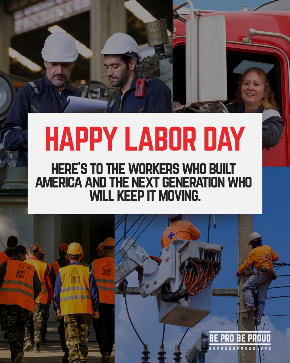 Labor Day = celebrating work that matters. 🇺🇸From building roads to powering homes to delivering goods—this is what keeps America strong. Cheers to today’s workers and tomorrow’s future PROs. 🚛⚡🏗️