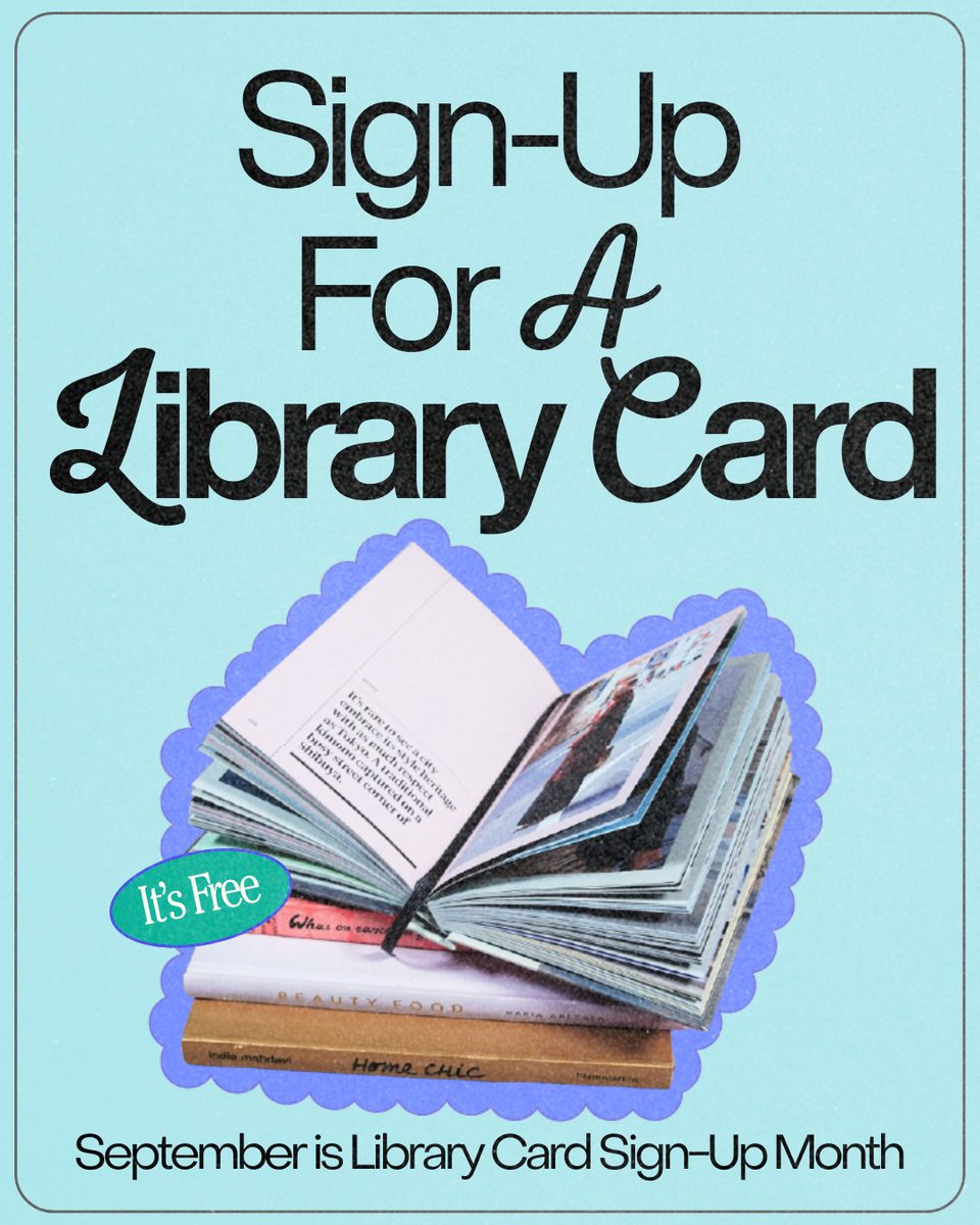 livebrary's tweet image. Today starts #LibraryCardSignUpMonth!
A library card gives you everything! From ebooks &amp;amp; audiobooks, to programs &amp;amp; classes, technology &amp;amp; WIFI, museum passes &amp;amp; more, there&apos;s something for everyone.
Sign-up for a library card at your local library and unlock endless possibility!