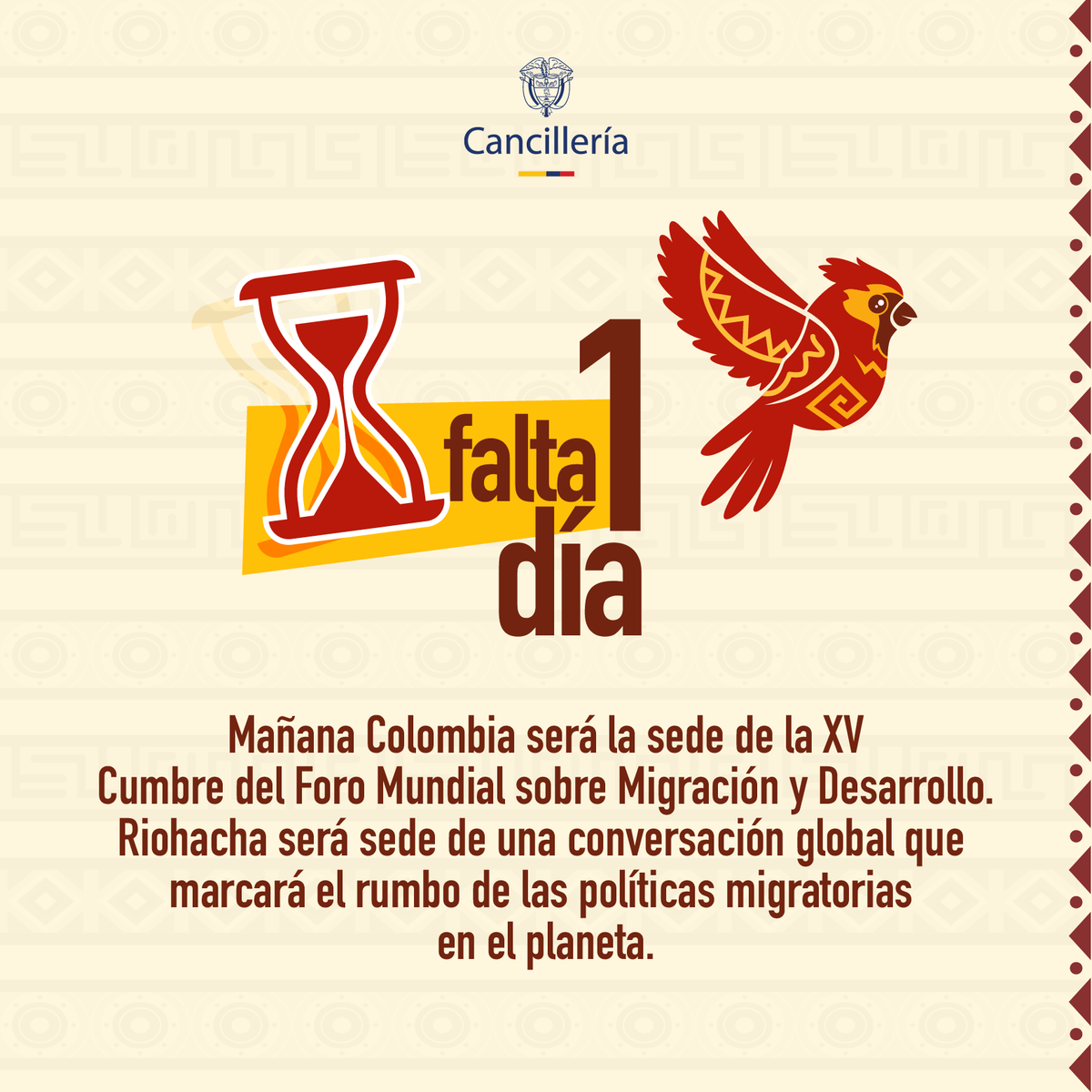 CancilleriaCol's tweet photo. Mañana se abre un capítulo histórico para Colombia: la inauguración de la XV Cumbre del #FMMD en La Guajira.
Durante tres días, Estados, gobiernos, sociedad civil, organismos internacionales, empresarios y jóvenes propondrán soluciones innovadoras y posibles para garantizar una movilidad humana que respete y proteja los derechos de las personas migrantes. La Guajira será el epicentro de la gobernanza global sobre la migración y su vínculo con el desarrollo.
#MigraciónConDerechos #ConDignidadCumplimos