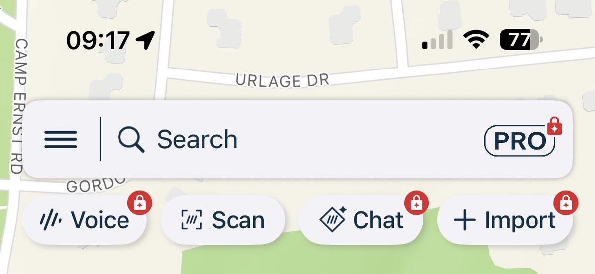 arrowrand's tweet image. I don’t use @what3words often enough to justify a $55 (US) per year subscription, and these locked “Pro” icons are off-putting enough to make me stop using it altogether.