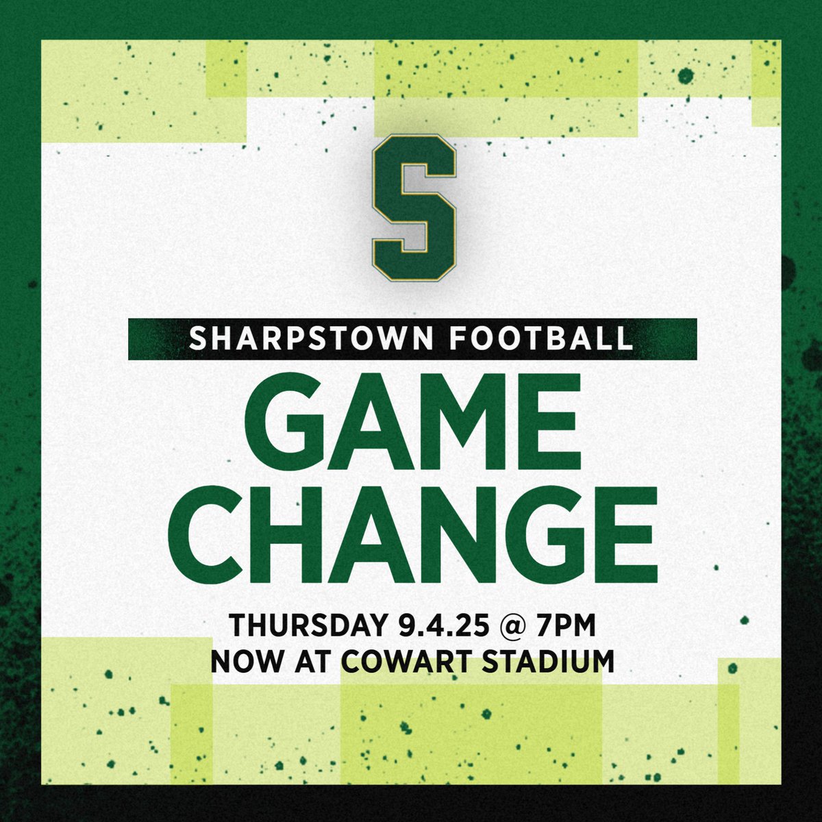 Reminder about the football game this week on THURSDAY will now be played at Cowart Stadium at 7pm.