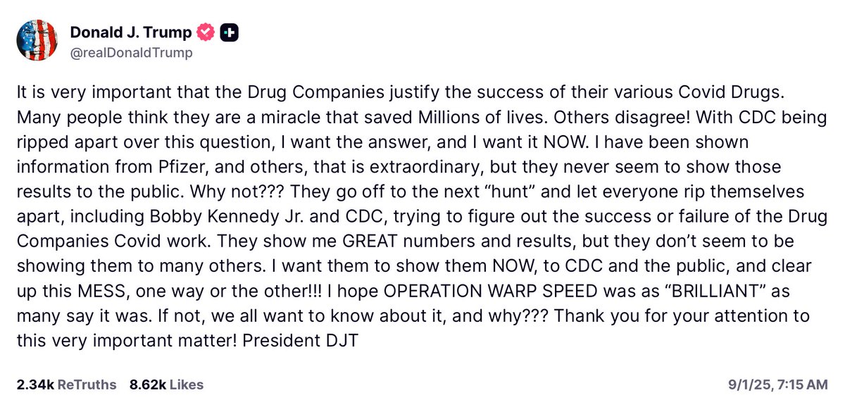 It is very important that the Drug Companies justify the success of their various Covid Drugs. Many people think they are a miracle that saved Millions of lives. Others disagree! With CDC being ripped apart over this question, I want the answer, and I want it NOW. I have been