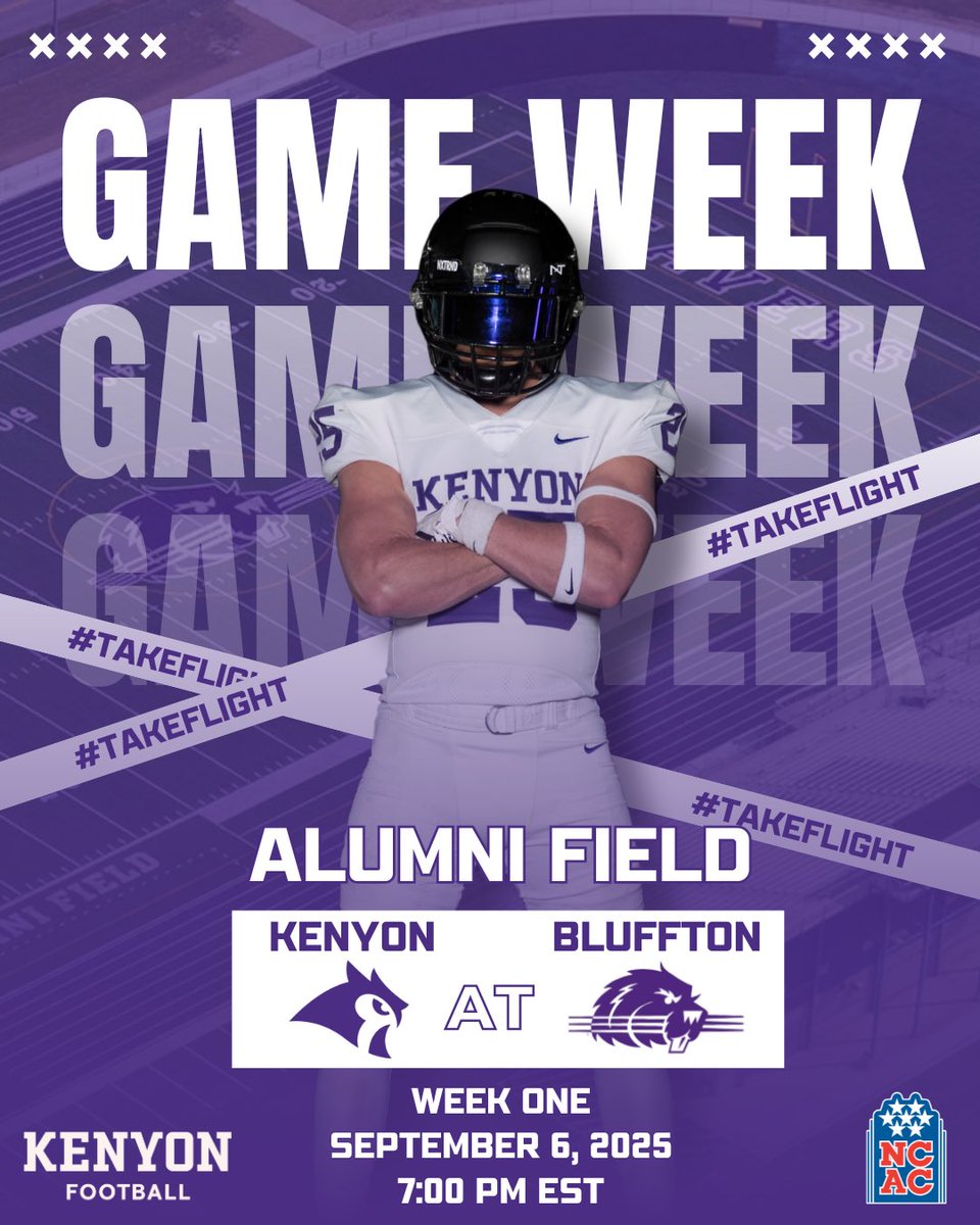 Kenyon Football (@kenyonfootball) on Twitter photo 🚨GAME WEEK🚨 
🆚: Bluffton University
⏰: 7:00 PM EST
🏟️: Alumni Field
📍: Bluffton, Ohio
📺: boxcast.tv/channel/bitxgd…
#EarnIt #TakeFLIGHT #GoOwls 🚨GAME WEEK🚨 
🆚: Bluffton University
⏰: 7:00 PM EST
🏟️: Alumni Field
📍: Bluffton, Ohio
📺: boxcast.tv/channel/bitxgd…
#EarnIt #TakeFLIGHT #GoOwls