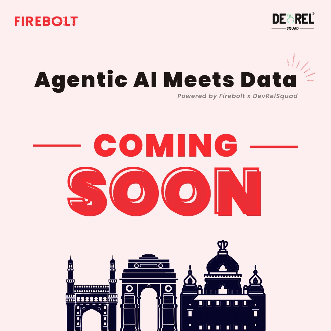 Agents fail on slow or spiky data.
Kicking off Agentic AI Meets Data Meetup Series with <a href="/FireboltHQ/">Firebolt</a> X <a href="/devrelsquad_/">devrelsquad_official</a>  (Analytical DB for real-time apps: Postgres, Iceberg, low latency, high concurrency).
Meetups coming soon to HYD 9/13 • DEL 9/20 • BLR 9/27

Monthly Real-Time
