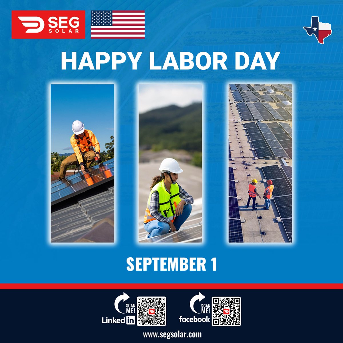 This #LaborDay, we honor the dedication, resilience &amp; achievements of America’s workforce. At #SEGsolar, we celebrate our employees, partners &amp; communities driving the #CleanEnergy transition. Wishing you a safe &amp; meaningful holiday. 🌎⚡