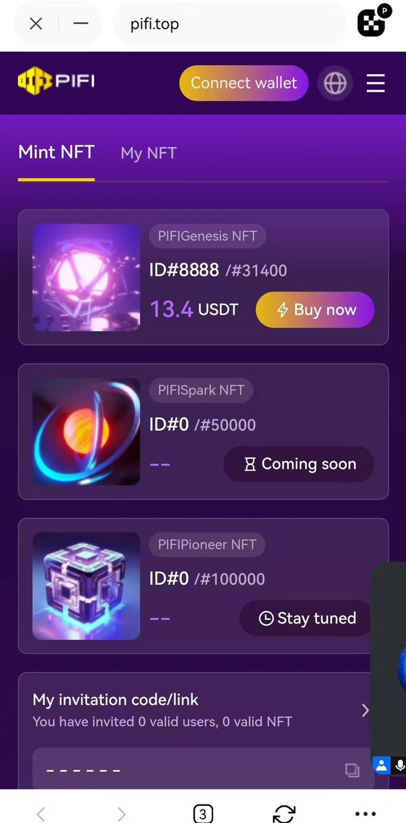 Web3_1001's tweet image. 热烈祝贺 #PIFI 预售8888张NFT👏👏👏

#PIJSwap #Pinetwork #btc #bnb