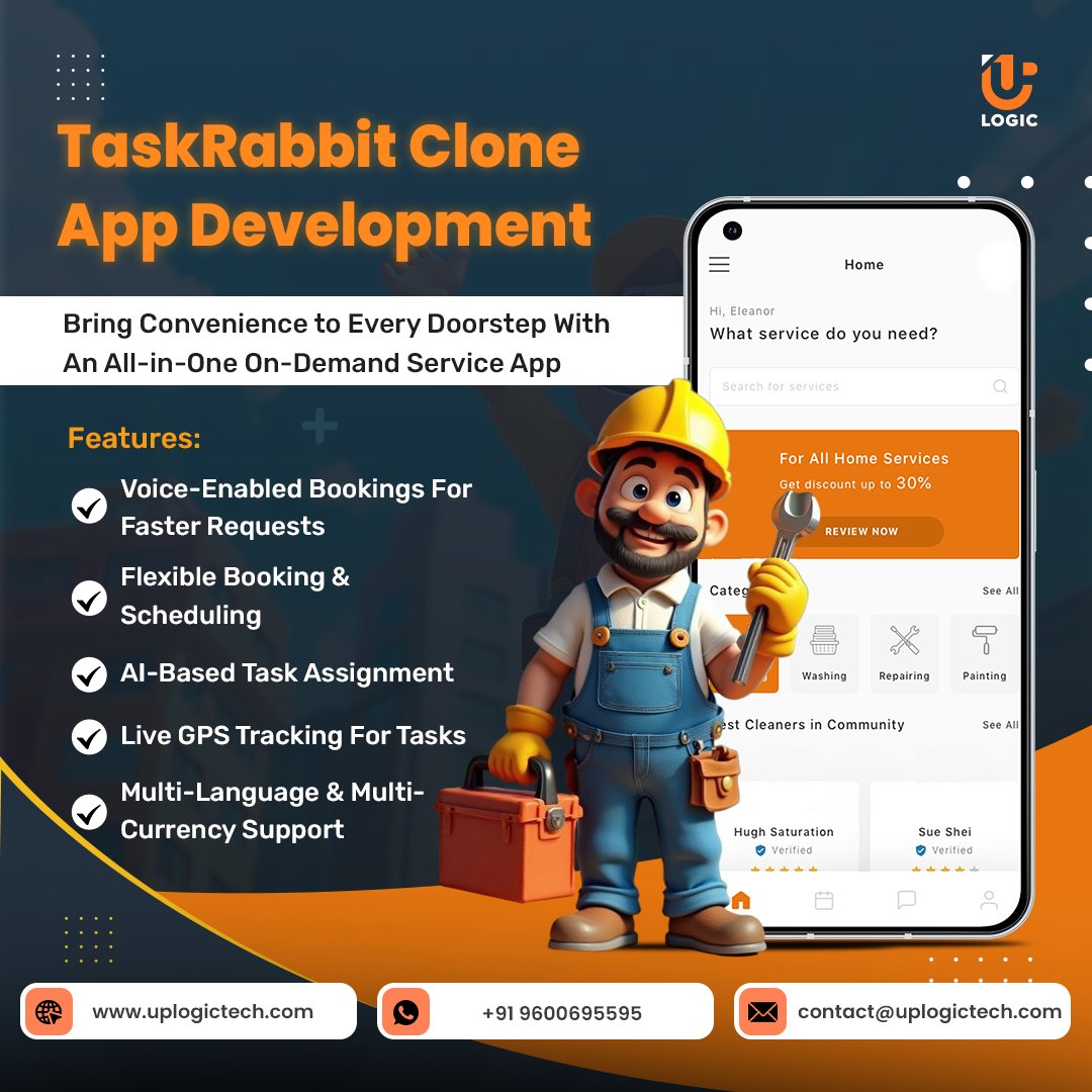 Uplogictech's tweet image. Need a Handyman Service App?
Build your own with Uplogic’s TaskRabbit Clone App and bring on-demand services straight to customer fingertips.
Visit us: uplogictech.com/ondemand-app-d…
#TaskRabbitClone #TaskrabbitCloneAppDevelopment #OnDemandApp #ServiceAppDevelopment #OnDemandSolution