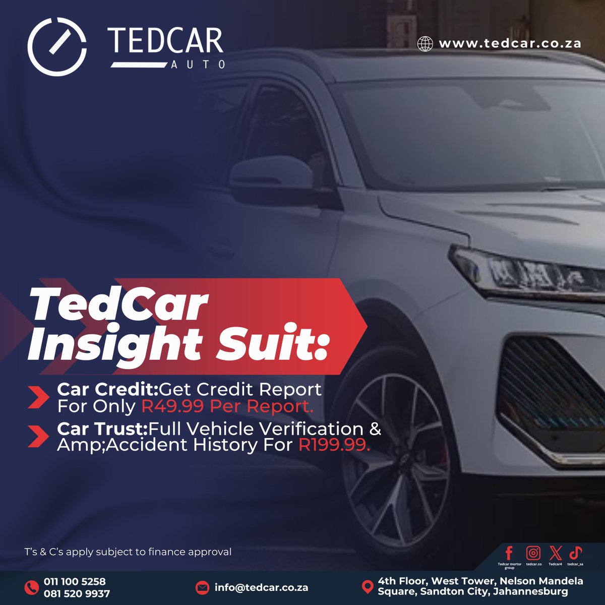 Tedcar4's tweet image. Get behind the wheel of your dream car today with Car Insight 📷
📷 Affordable finance
📷 Fuel-efficient rides
📷 Trusted vehicle history

tedcar.co.za
#CarDeals
#CarInsight
#DriveToday
#tedcar