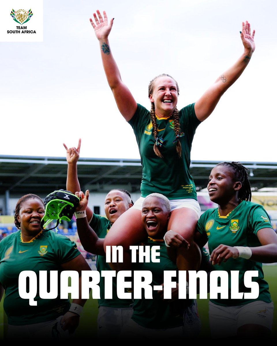 HISTORY MADE! ✨

For the first time ever, the Springbok Women are through to the QUARTER-FINALS of the Rugby World Cup! 🌍🔥

#TeamSA #ForMyCountry