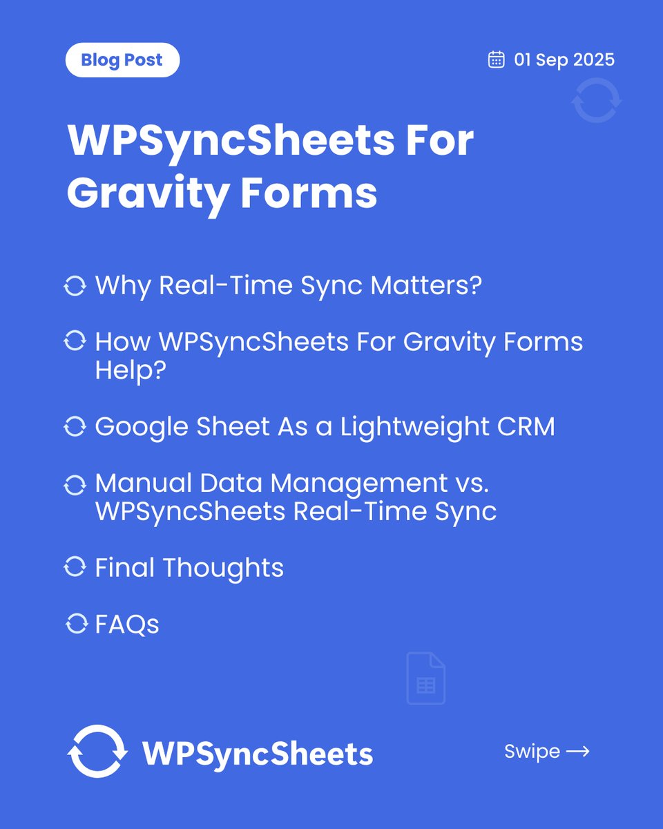 wpsyncsheets's tweet image. Real-Time Data Sync for Gravity Forms: Why You Need WPSyncSheets

✅ Why Real-Time Sync Matters?
✅ How WPSyncSheets For Gravity Forms Help?
✅ Google Sheet As a Lightweight CRM

🌍 wpsyncsheets.com/gravity-forms-…

#wpsyncsheets #GravityForms #RealTimeSync #googlesheet