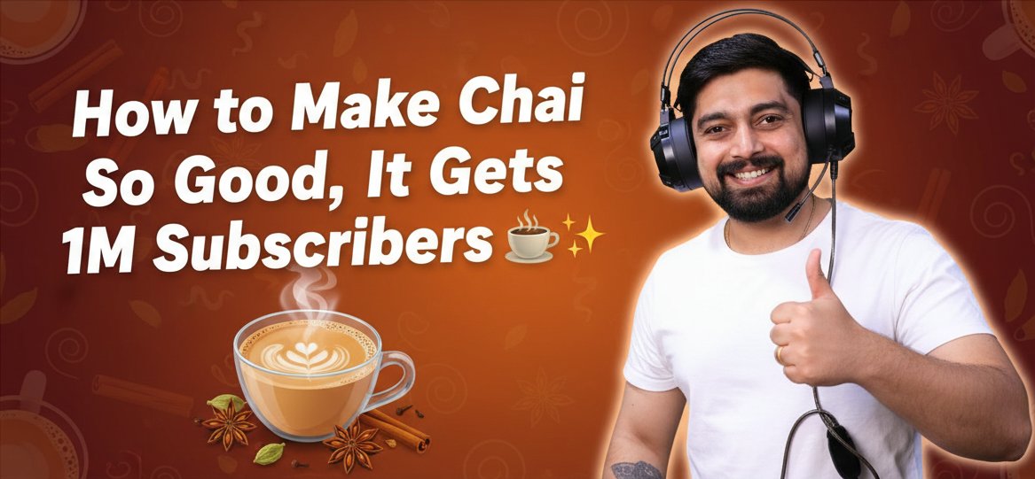 rithcoderr's tweet image. Sir @Hiteshdotcom! What if the secret to 1M subs is just great chai and awesome thumbnails? 😉
Created this with: thumbnify.rithbanerjee.site