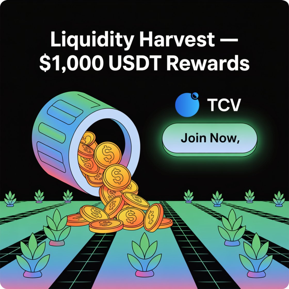 EyeOnChain's tweet image. 🌾 Liquidity Harvest is LIVE — $1,000 USDT in Rewards by @tcv_platform 

Deposit liquidity, climb the leaderboard, and earn boosted rewards.

💧 $800 USDT – #TCV Liquidity Rewards (up to 1.5x boost)
🏆 Top 10 leaderboard earn up to $80 USDT each
🎯 $210 USDT – Side Events (APR…