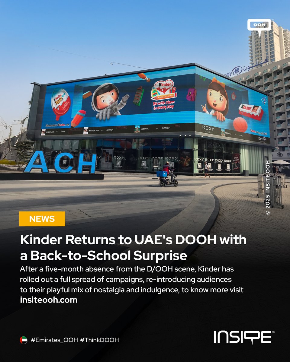 ‘Sounds great, tastes even better.’ #Kinder’s iconic tagline shines bright across the #UAE streets this season.

Read the full article 👇 
insiteooh.com/article/12497-…

#InsiteOOH🪧#MediaTrends #OOHCampaigns
#OutOfHome #OOH_Emirates 🇦🇪 #OOHMarketing
#ThinkDOOH