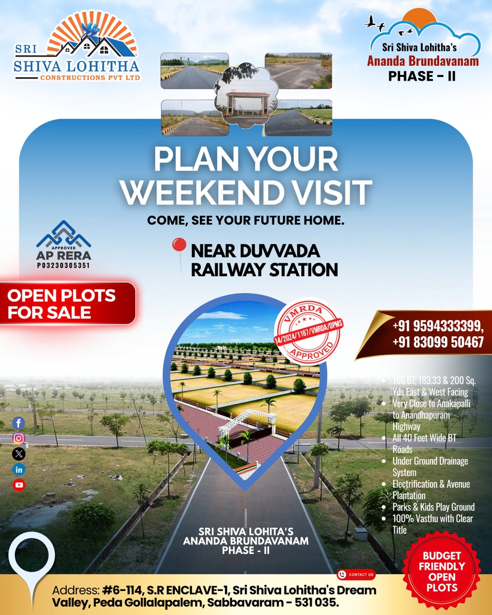 sslohitha's tweet image. Open Plots for Sale Your Future Awaits. Plan your weekend visit and explore the perfect plot for your dream home. 

📞 Contact Us: +91 9594333399 | +91 83099 50467 | +919052411555

#SriShivaLohithaConstructions #OpenPlotForSale #LandForSale