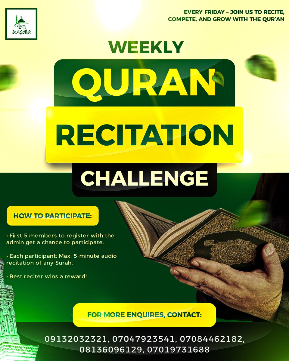 HemBee2024's tweet image. Just finished designing this flyer for our Weekly Qur’an Recitation Challenge 
Design meets da’wah — encouraging hearts to connect with the Qur’an while keeping it visually appealing.

#GraphicDesign #IslamicDesign #quranchallenge
#islam #muslim #deen #Trending