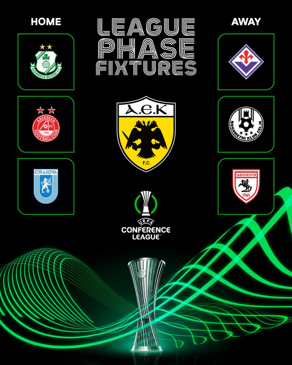 AEK Athens’ league phase opponents 🟡⚫️

#UECL | <a href="/AEK_FC_OFFICIAL/">AEK F.C.</a>