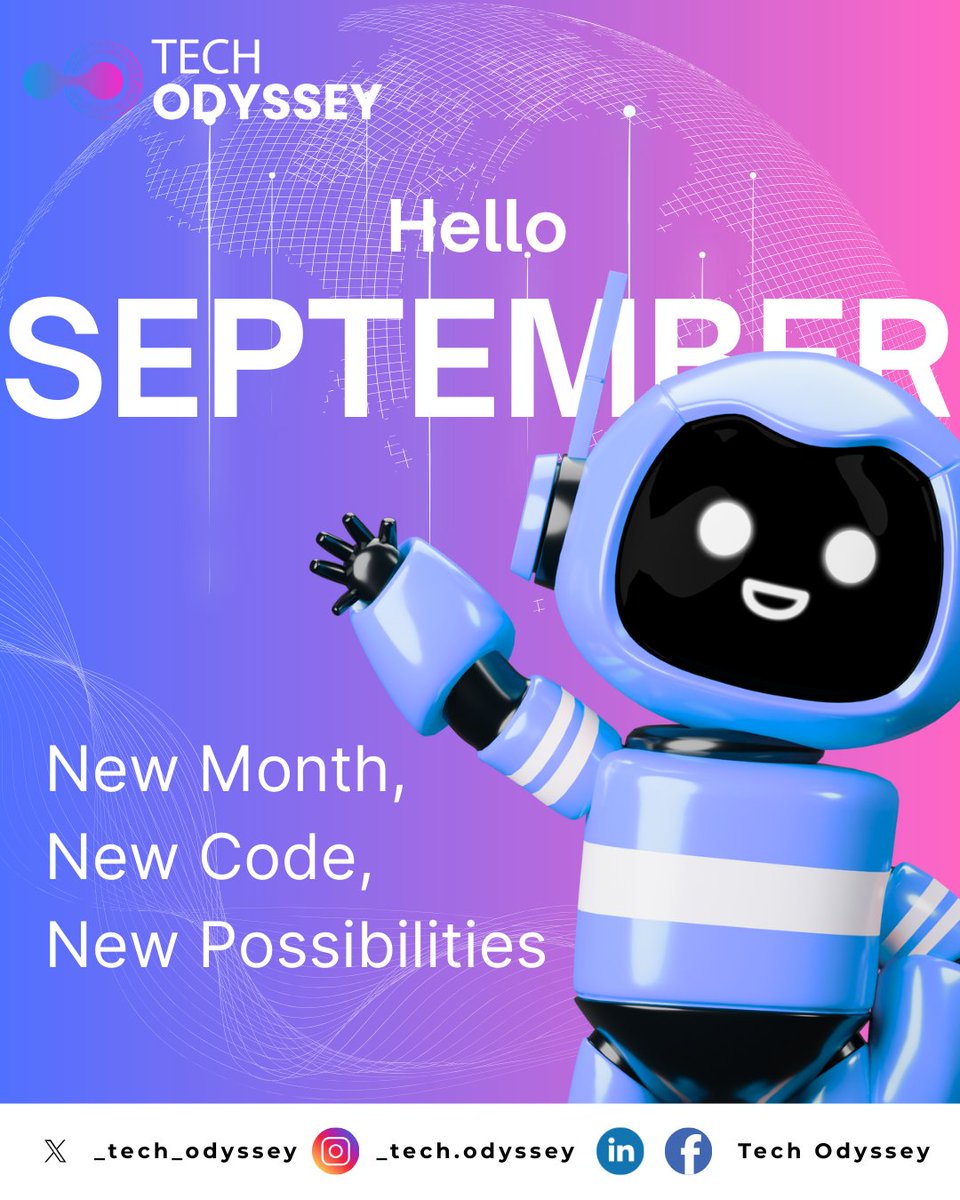 Welcome to a new month of innovation, growth, and endless possibilities 🚀. At Tech Odyssey, we believe the future belongs to those who dare to create it. Let’s build, learn, and shape technology together. 💡✨
#TechOdyssey  #FutureTech #TechLife #BuildTheFuture #TechGrowth