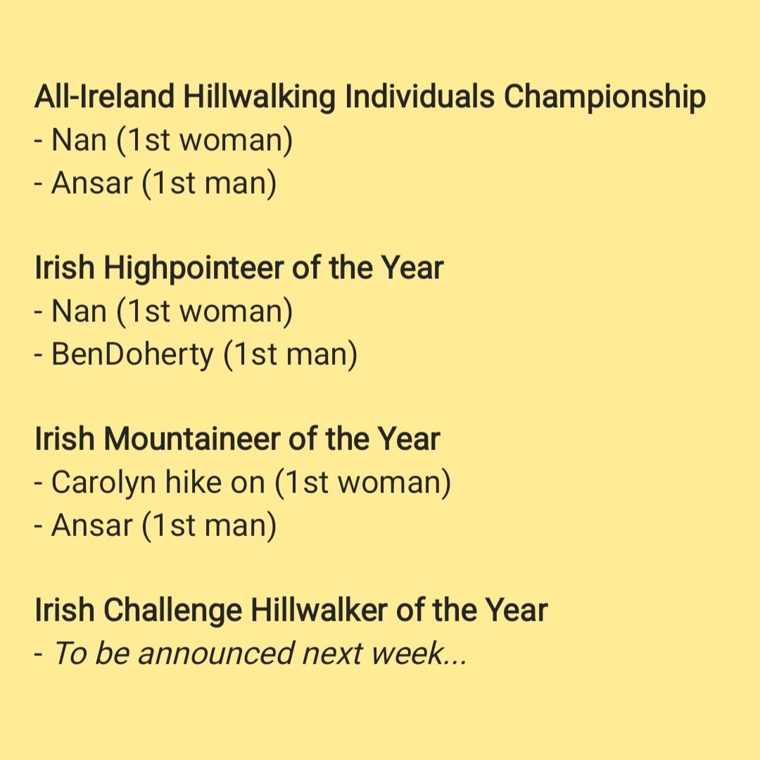 Well done to everyone who took part in the 2025 Sport Hillwalking competitions. Huge congratulations to the individuals listed below who earned first-place Gold Awards. We are working out the various team totals now and will announce full results across all categories soon...