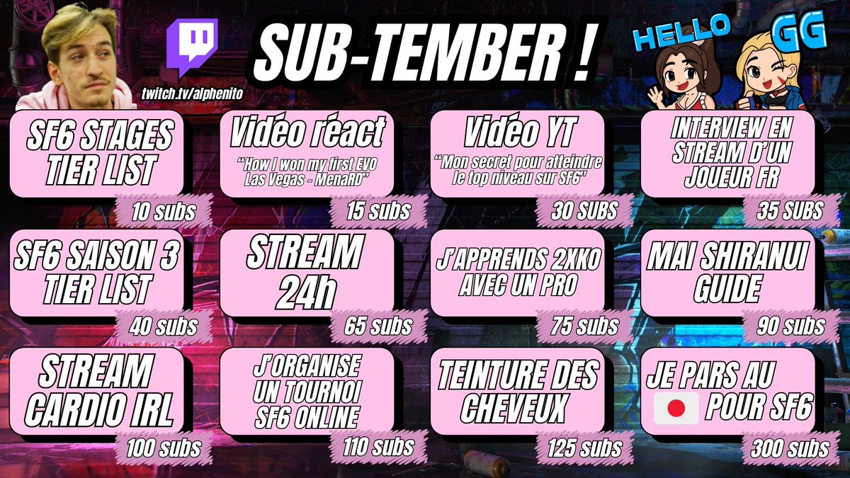 Le Subtember est là ! 🫣

Rejoignez-nous dans cette aventure sur #StreetFighter6 tout le mois de Septembre (-25% sur vos subs) ! 👏

Et on commence dès aujourd'hui à 12h ! 🤯

Lien en commentaire ⬇️