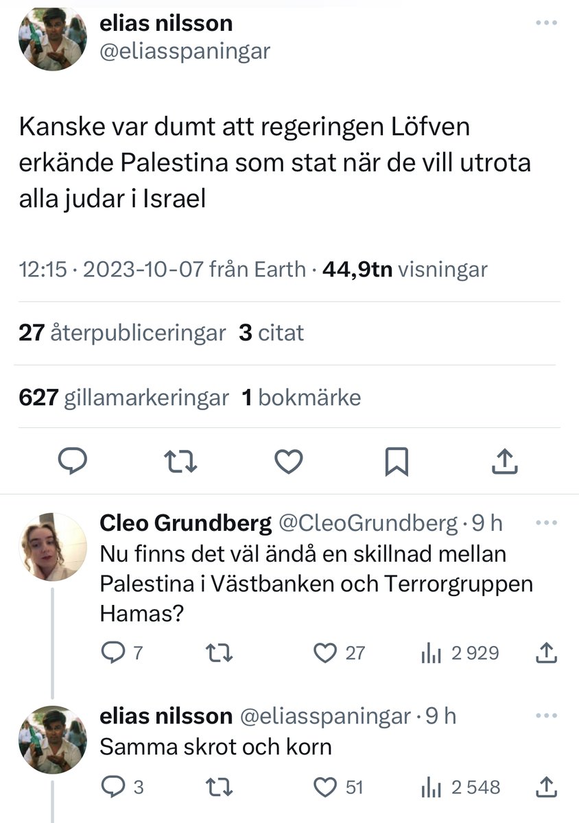 The liberal mindset:

kommer ni ihåg när <a href="/eliasspaningar/">elias nilsson</a> buntade ihop palestinier på västbredden och tyckte de förtjänade samma öde som hamas? 

lägg till när <a href="/LUFswe/">LUF</a> också frontar att döda "hamas" med svenska vapen...

inte konstigt att folkmord kan ske framför våra ögon.