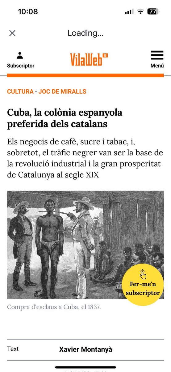 Per què deu ser que últimament hi ha aquesta voluntat de vincular catalans amb esclavisme (recordeu també l’exposició de no fa gaire a bcn?)?

Tesi de l’article: Catalunya no hauria prosperat sense la pasta dels negrers…